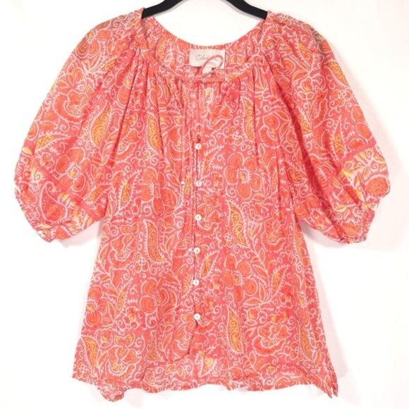 Cleobella Layla ORGANIC COTTON Top Orange Blossom Block Print‎ SMALL Summer Trip - Picture 1 of 12